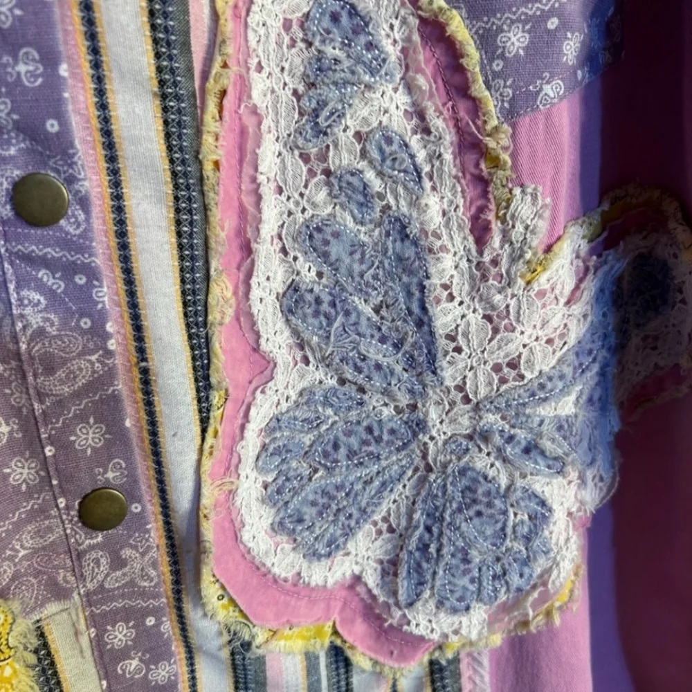 Blue Velvet Pink Butterfly Dreams  Embroidered Patch 🦋 - Picture 7 of 11